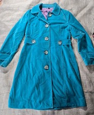 Boden Retro Teal Velvet Trench Coat Magenta Floral Lining Size 12 Maximalist