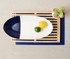 Oval Ceramic Serving Large Tray Platter Portugal Navy White Sand Half Moon 47cm