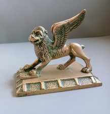 Antique Solid Brass Bronze Winged Lion St Mark Venice Paperweight Desk Accessory