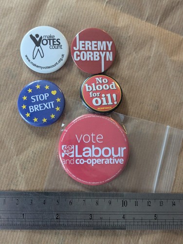 Protest politics pin badges - &,