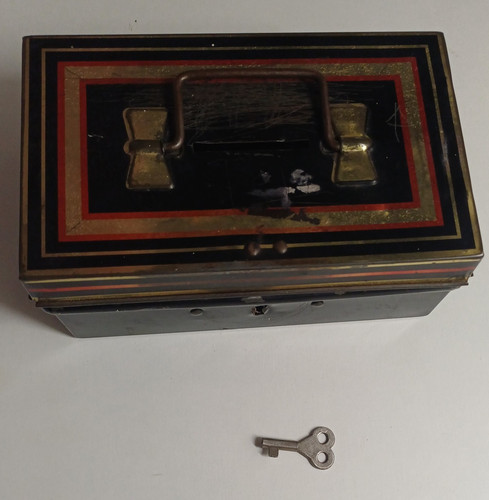 Vintage small metal cash box - cash,