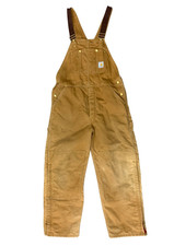 CARHARTT TAN DUCK CANVAS QUILT LINED DUNGAREES CARPENTER USA WORKWEAR 34W 29L