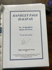 WW2 RAF Flt Lt D Evans DFC 10 sqn signed Handley Page Halifax Bomber Bookplate