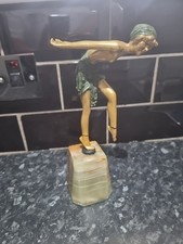 Original Art Deco Metal Figural Lady on Onyx Base, 1930's, from a estate sale .