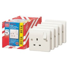 MK Wall Plug Sockets 1-Gang Double Pole Switched 13A White Slim Pack Of 5