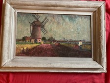  Vintage Antique Original WINDMILL Painting Signed by CIREL