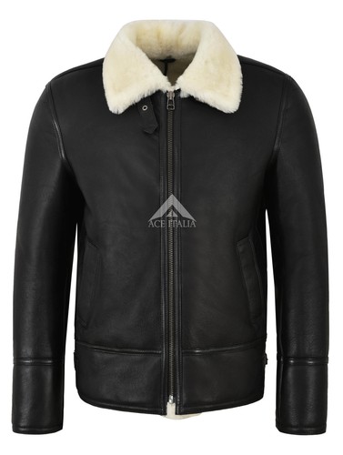 Men shearling jacket black - jacket,