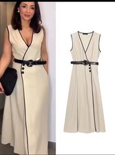 ZARA BEIGE BLACK MIDI DRESS