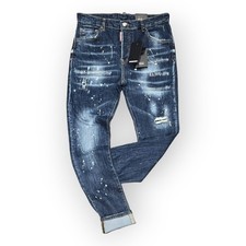 New DSQ2 Men's Stretchy Washed Ripped Slim Fit Dark Blue Jeans