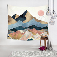 Mountain Tapestry Abstract Pink Navy Sunset Landscape Wall Art Hanging Decor
