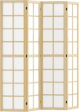 Natural Wood 4 Panel Folding Room Divider – Freestanding Japanese Privacy Screen