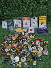 Job Lot Assorted Pin Badges Vintage Set Collection Drawer Brass Enamel 563g