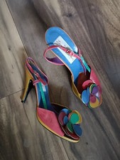 Zandra Rhodes Shoes Vintage 80s Multi Colour Stiletto Sandals Size 37 Retro 