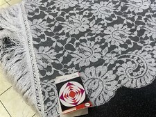 Vintage Sarda Rayon White Lace Scalloped Prayer Bridal Shawl Stole Wrap Tassels