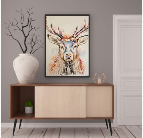 Original stag painting signed - stag,