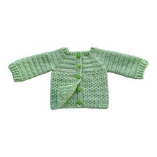 Babie's Cardigan In Apple Green Shell Design With Polka Dot Buttons.0 - 3 Months