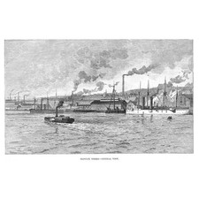 NEWCASTLE Elswick Works of Armstrong, Mitchell and Co - Antique Print 1887