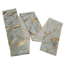 Japanese Vintage Kimono Fukuro Obi Silk Embroidery Cloud Design Gold Silver Blue