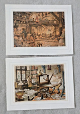 Anton Pieck Prints " Printing Shop" & "Tavern Scene" Unframed 23 x 16 cm