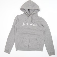 Jack Wills Womens Grey Hoodie UK 10 Logo Pullover Cotton Blend