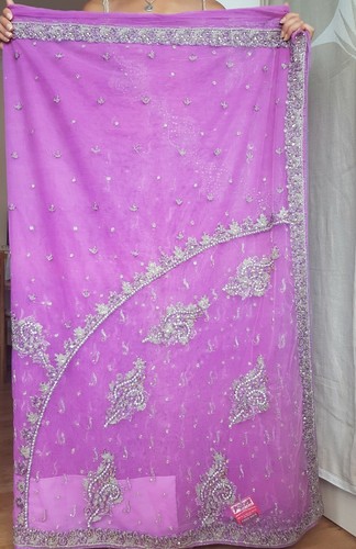 Pink purple diamante saree