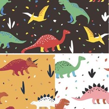 Polycotton Fabric Dino Dinosaur Party Jurassic Kids T-Rex Stegosaurus 112cm Wide