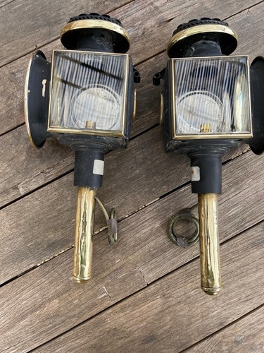 Pair antique brass lamps - pair,