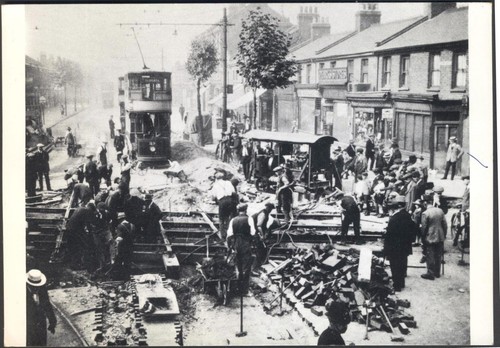 Postcard laying tram - laying, in