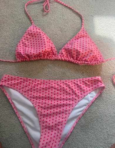 Pink polka dot triangle bikini - pink,