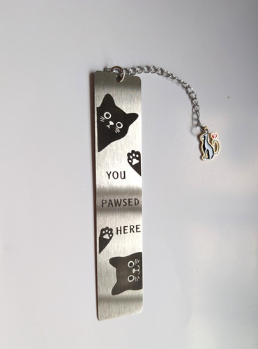 Silver metal cat bookmark you - bookmark,