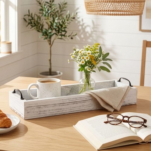 Wash wood tray metal handle - wood,