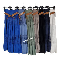 New Good Quality Italian Boho Long Maxi Summer Belted Skirt Lace Gypsy