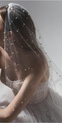 Wedding veil with pearls 200cm - veil,