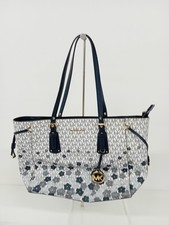 MICHAEL KORS Tote Bag Women's Floral Pattern Blue Leather Handbag - Z931