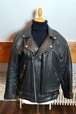 VINTAGE MOTORCYCLE JACKET BLACK LEATHER SIZE SMALL - MEDIUM 40 IN GOOD CONDITION