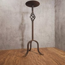 Tall Wrought Iron Metal Gothic Black Pillar Candle Holder - Worn Rusted Patina