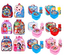 Kids Character {3Pcs Lunch Bag & Backpack} Set Boys Girls School Nursery Travel