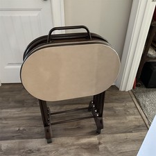 4 Cosco Beige Vinyl TV Tables