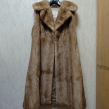 Beige mink  gilet coat
