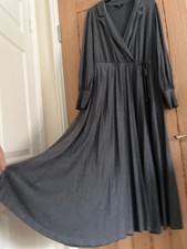 NEXT Grey Jersey Long Sleeve Pleated Midi Length Dress, Size 16