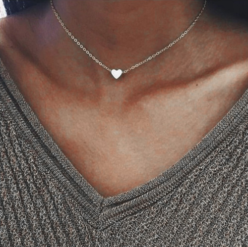 Silver tiny heart - heart, choker
