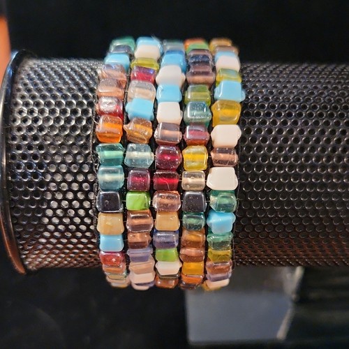 Multicolor glass square bead - glass,
