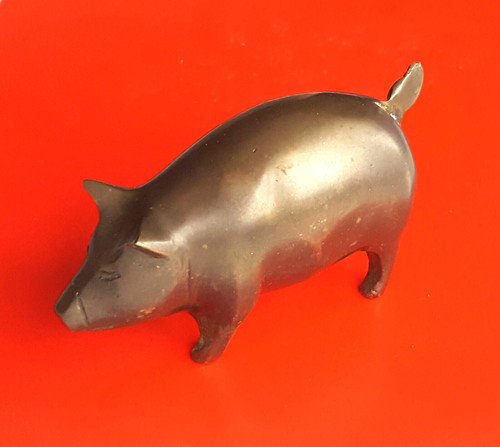 Miniature pig brass figurine - miniature,