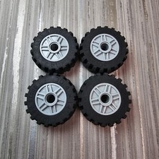 4 X Official Lego Light Grey Spoke Wheels Black Tyres 30.4 x 14 - FREE SHIPPING