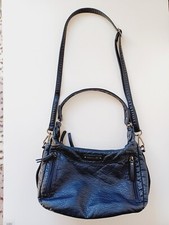 Pavers Dark Navy Blue Leather Shoulder / Hand Bag, Detachable Strap Unused