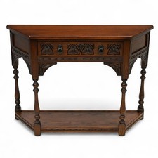 Old Charm Narrow Canted Console Table With Cupboard Tudor Brown FREE UK Delivery