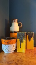 West German Mid-Century Pair Yellow fat lava Vases 1970s Rare