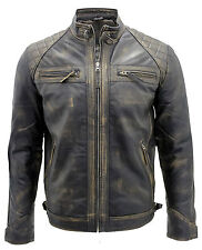 Men's Vintage Black Retro Casual Zipped 100% Leather Racing Quilted Biker Jacket
