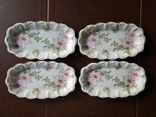 Vintage English Bone China - 4 Oblong Serving Plates - Floral/Gold Trim