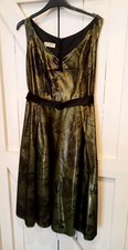 Kaliko Chartreuse Green/Black Mix Silk Blend 50's Style Cocktail Dress-Size 14